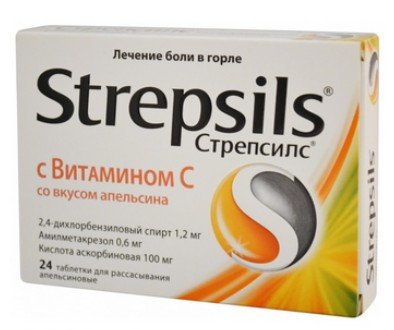 Стрепсилс Витамин С таблетки для рассасывания Апельсин №24