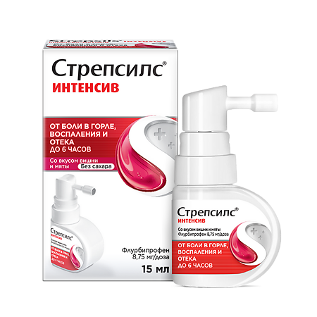 Стрепсилс Интенсив спрей мест доз 8,75мг/доза 15мл Вишн/Мята